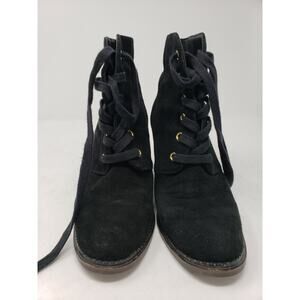 EUC Kate Spade New York Black Suede Wedge Ankle Boots Lace Up Booties Size 9M